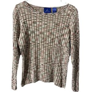 J.H. Collectibles Womens Large Multicolor Rib Knit Stripe Beaded Round Neck